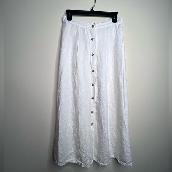 Bryn Walker 100% Linen Button Front Midi Skirt White Small - Picture 1 of 12